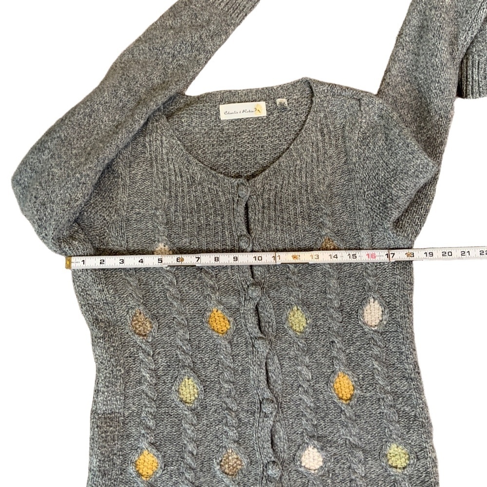 Charlie Robin Gray Cable Knit Button Up Long Sleeve Wool Cardigan Med Twee Artsy - Picture 8 of 13